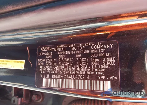 2020 Hyundai Kona Sel from USA, damaged, VIN KM8K2CAA4LU470214
